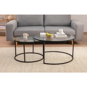Belarus Metal Ayaklı Şeffaf Siyah Temperli Cam Orta Sehpa Seti 60x60x45 cm – Minimalist Salonlar için