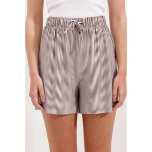 5329 Çizgili Şort Kahverengi