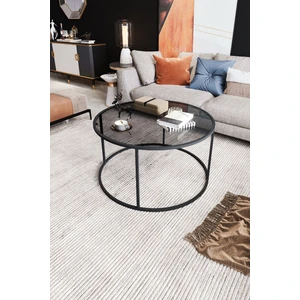 Startis Yuvarlak Orta Sehpa – Siyah Temperli Cam ve Metal Ayaklı, 60x60x45 cm, Minimalist Salon Dekoru