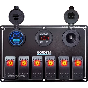 Switch Panel 6 Anahtarlı Usb Type-C + Voltmetre + Şarj Soketli 12-24V 120X180mm Kırmızı Işık