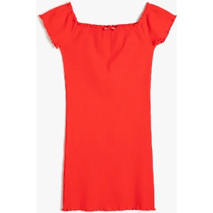 Elbise Kısa Kollu Kare Yaka Ribanalı Pamuklu