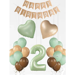 Parti Pera Retro Su Yeşili Rakam Folyo Balon Retro Kalp Folyo Balon Doğum Günü Balon Seti