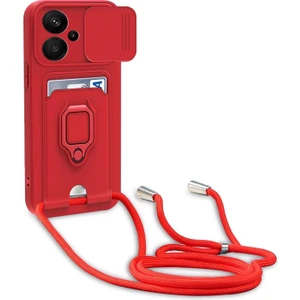 M.TK Moveteck Xiaomi Redmi Note 13 Pro Plus Uyumlu Kılıf Kamera Korumalı Yüzüklü Kartvizit Ip Askılı Zuma Silikon