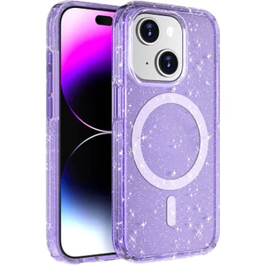 Apple Iphone 14 Plus Kılıf Magsafeli Şeffaf Simli Parlak Allstar Silikon