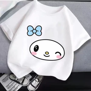 Kids Face Özel Tasarım Mavi Kurdeleli Kuromi Baskılı %100 Pamuk Oversize Kız Çocuk T-Shırt