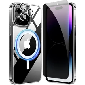 iPhone 14 Pro Max Magsafe Şeffaf Kılıf + Hayalet Ekran Koruyucu + Kamera Lens Koruyucu 3'lü Set