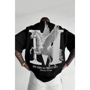 Teenage Millionaire Erkek Mythical Pegasus Baskılı Siyah Bisiklet Yaka Oversize Salaş T-Shirt