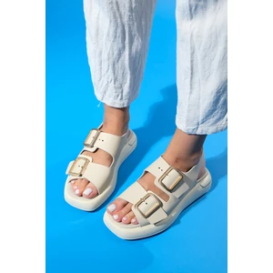 Furis Bej Cilt  Deri Kadın Sandalet