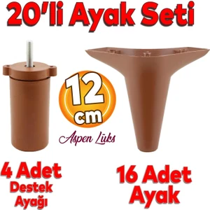 20'li Set Aspen Lüks Mobilya Kanepe Koltuk Tv Ünitesi Yükseltici Destek Ayağı Ayakları 12 cm Kahve