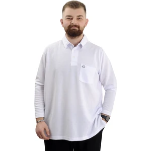 Büyük Beden Erkek Sweatshirt Polo Yaka Uzun Kol Waffle 23449 Beyaz