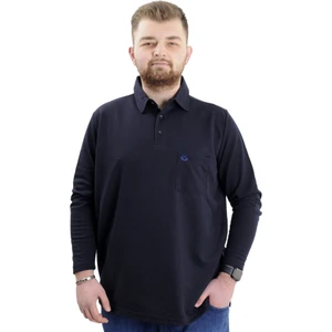 Büyük Beden Erkek Sweatshirt Polo Yaka Uzun Kol Waffle 23449 Lacivert