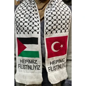 Flora Tekstil Kaliteli Filistin ve Türk Bayraklı Şal Atkı Fular 100X20 ŞAL2330