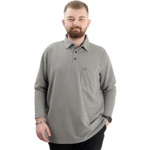 Büyük Beden Erkek Sweatshirt Polo Yaka Uzun Kol Waffle 23449 Haki