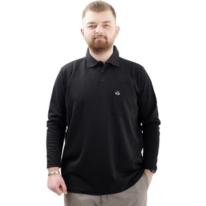 Büyük Beden Erkek Sweatshirt Polo Yaka Uzun Kol Waffle 23449 Siyah