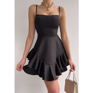 Zishan Fashion Ince Askılı Siyah Elbise Siyah Mezuniyet Elbisesi 102