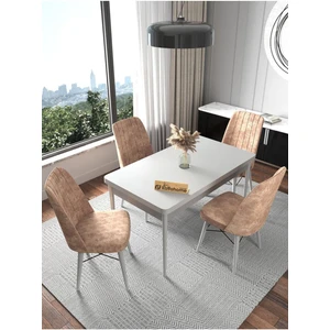 Kaffa Home Fixed Serisi Aytaşı 70X110 Sabit Yemek Masası , Yemek Masa Takımı 4 Cappucino Sandalye