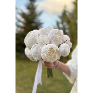 Filiz Konuk Şakayık Gelin Buketi Nişan Çiçeği Nikah El Çiçeği, Beyaz Yapay Çiçek, Yaka Çiçeği - Filiz Konuk