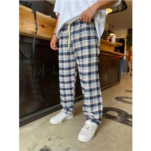 Limited Edition Krem Y2K Ekose - Kareli Desen Model Bol Paça Relaxed Unisex Oversize Pijama Altı