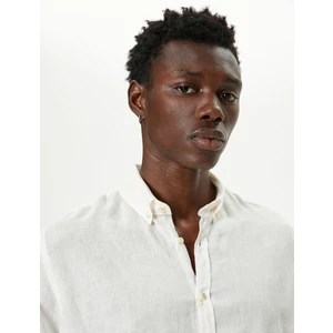 Keten Gömlek Klasik Yaka Uzun Kollu Düğmeli