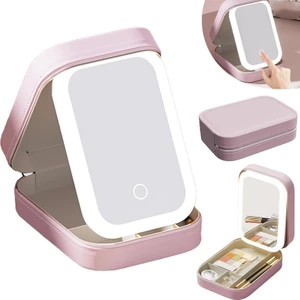 1 Adet LED Üç Renkli Ayarlanabilir Makyaj Aynası, Şarj Edilebilir Işıklı Makyaj Aynası, Büyük Kapasiteli Kozmetik Çantası, Fermuarlı Su Geçirmez Makyaj Aynası (Yurt Dışından)