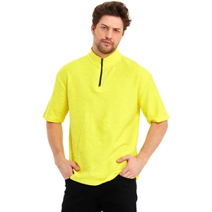 Jakarlı Fermuarlı Hakim Yaka Kısa Kol Oversize Erkek T-Shirt