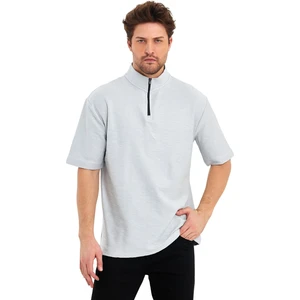 Jakarlı Fermuarlı Hakim Yaka Kısa Kol Oversize Erkek T-Shirt