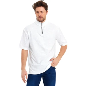 Jakarlı Fermuarlı Hakim Yaka Kısa Kol Oversize Erkek T-Shirt