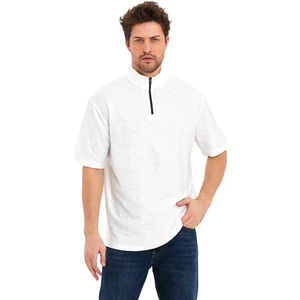 Jakarlı Fermuarlı Hakim Yaka Kısa Kol Oversize Erkek T-Shirt