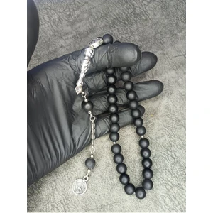 Mos Tesbih Mat Siyah Cam Doğaltaş Tesbih