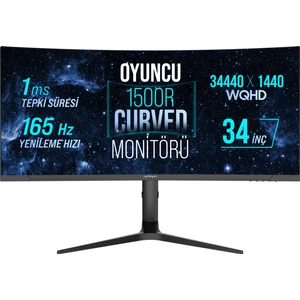 WRP34-165-B 34" 165HZ 1ms Rgb Curved (Hdmı + Display Port) Freesync + G-Sync (3440*1440) Wqhd Oyuncu Monitörü