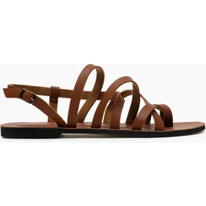 Nişantaşı Shoes Carla Taba Mat Bilek Bağlı Parmak Arası Düz Taban Kadın Sandalet