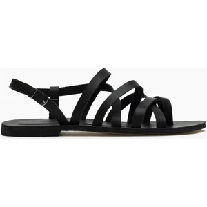 Nişantaşı Shoes Carla Siyah Mat Bilek Bağlı Parmak Arası Düz Taban Kadın Sandalet