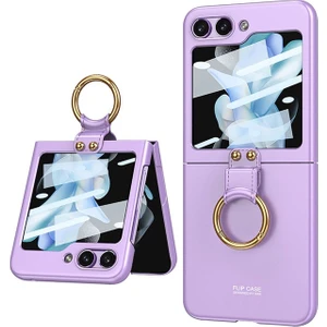 Megafox Teknoloji Samsung Galaxy Z Flip 5 Uyumlu Kılıf Kıpta Yüzüklü Flip Sert Kapak, Mor