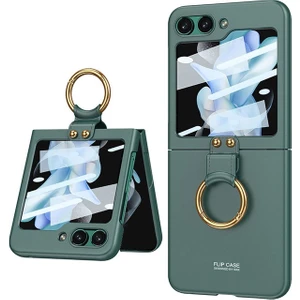 Megafox Teknoloji Samsung Galaxy Z Flip 5 Uyumlu Kılıf Kıpta Yüzüklü Flip Sert Kapak, Koyu Yeşil