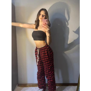 Kırmızı Siyah Kare Ekose Desenli Rahat Unisex Oversize Eşofman Altı Pijama