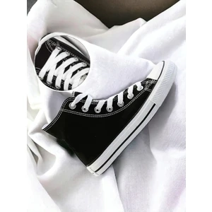 Unisex Convers Günlük Keten Rahat Bilekli Siyah Uzun Sneaker Spor Ayakkabı