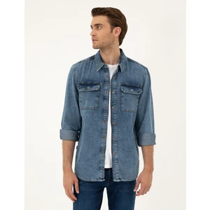 Pierre Cardin Erkek Koyu Mavi Regular Fit Uzun Kollu Jean Gömlek 50288244-VR032
