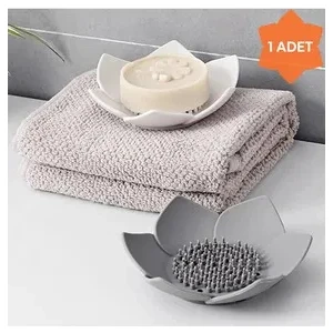 Kırcı Store Lotus Desenli Sabun ve Sünger Tutacağı Silikon Su Giderli Lotus Şekilli Şık Katı Sabunluk