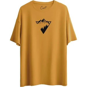 %100 Pamuklu Triangle Nature Baskılı Haki Oversize Tişört