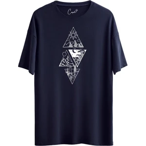 Pamuklu 4 Triangle Nature Baskılı Haki Oversize Tişört