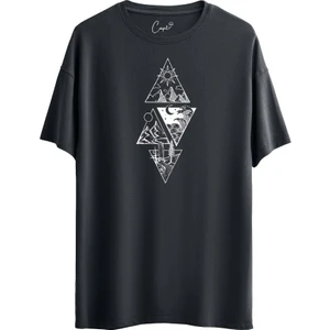 Pamuklu 4 Triangle Nature Baskılı Haki Oversize Tişört