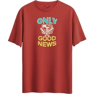 Pamuklu Good News Baskılı Kiremit Oversize Tişört