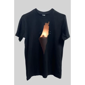 Pamuk Standart Kesim Sıfır Yaka Kısa Kollu Özgür Filistin Güneşi Baskılı Siyah Tişört