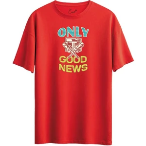 %100 Pamuklu Good News Baskılı Kiremit Oversize Tişört