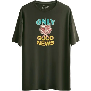 %100 Pamuklu Good News Baskılı Kiremit Oversize Tişört