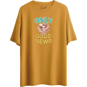 Pamuklu Good News Baskılı Kiremit Oversize Tişört