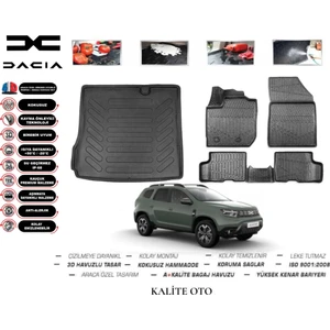 Kalite Oto Dacia Duster 4 Wd (4x2) 2024 Model 3D Bagaj Havuzu+3d Havuzlu Paspas Seti Tam Uyumlu
