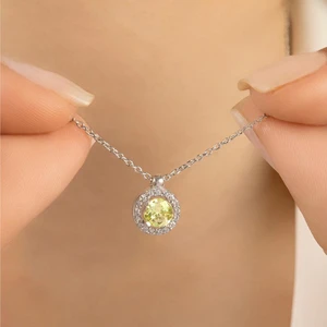 Usho Jewelry 925 Ayar Gümüş Pırlanta Görünümlü Yuvarlak Şık Kolye