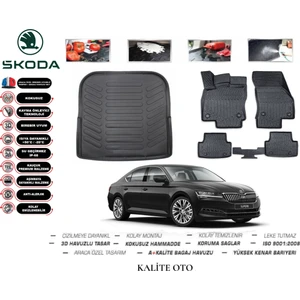 Kalite Oto Skoda Superb 2024 Model 3D Bagaj Havuzu+3d Pro Serisi Havuzlu Paspas Seti Tam Uyumlu