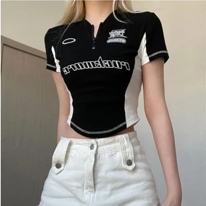Y2K Rock More Zip Fermuarlı Siyah Crop